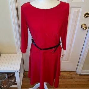 Red Anne Klein mid-sleeve dress 10 with belt